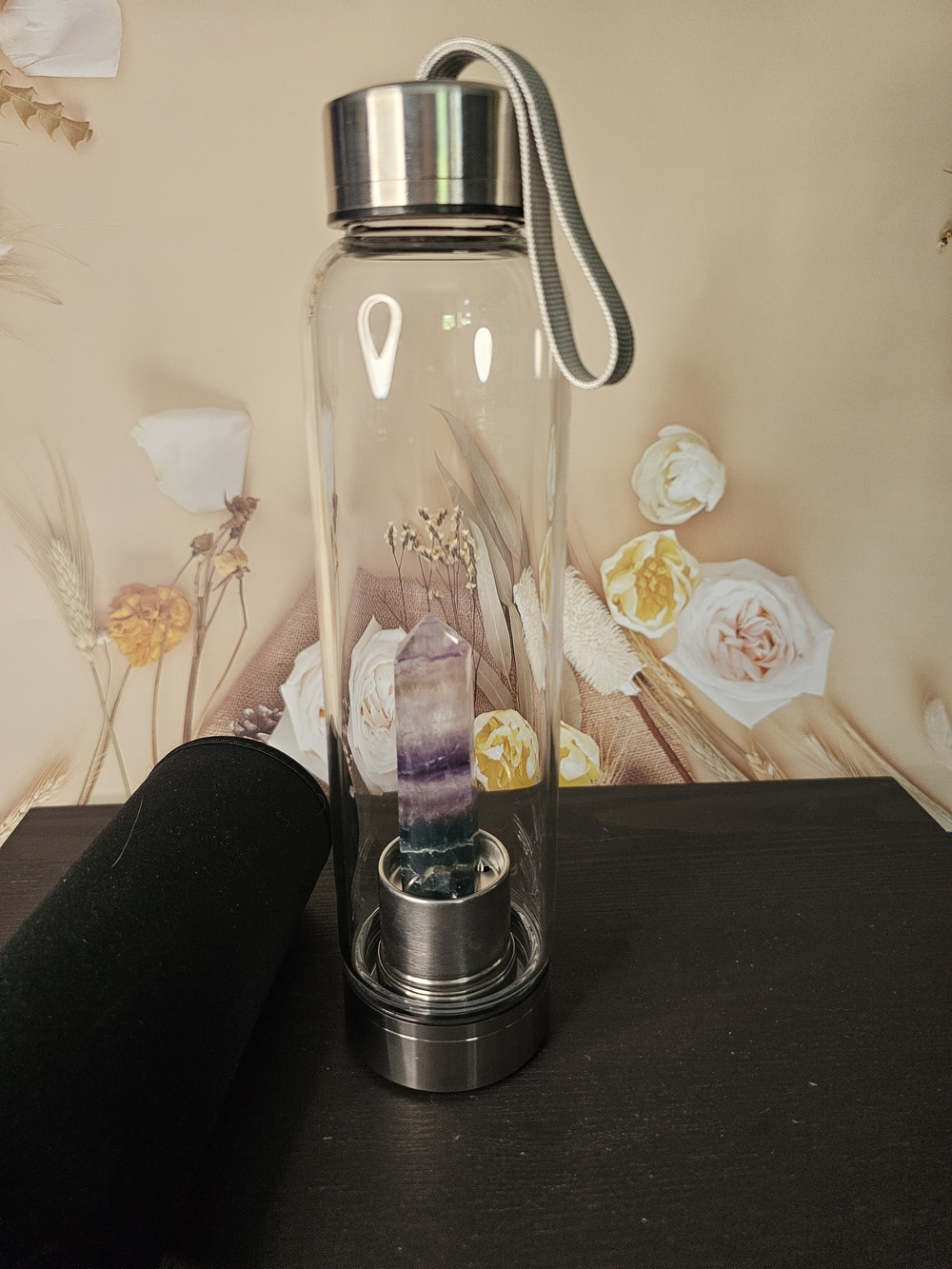 Crystal Infused Glass Water Bottle - Purple